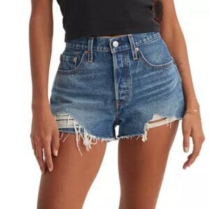 Levi’s 501 Premium Denim Shorts Size 29 Distressed Dark Wash Button Fly